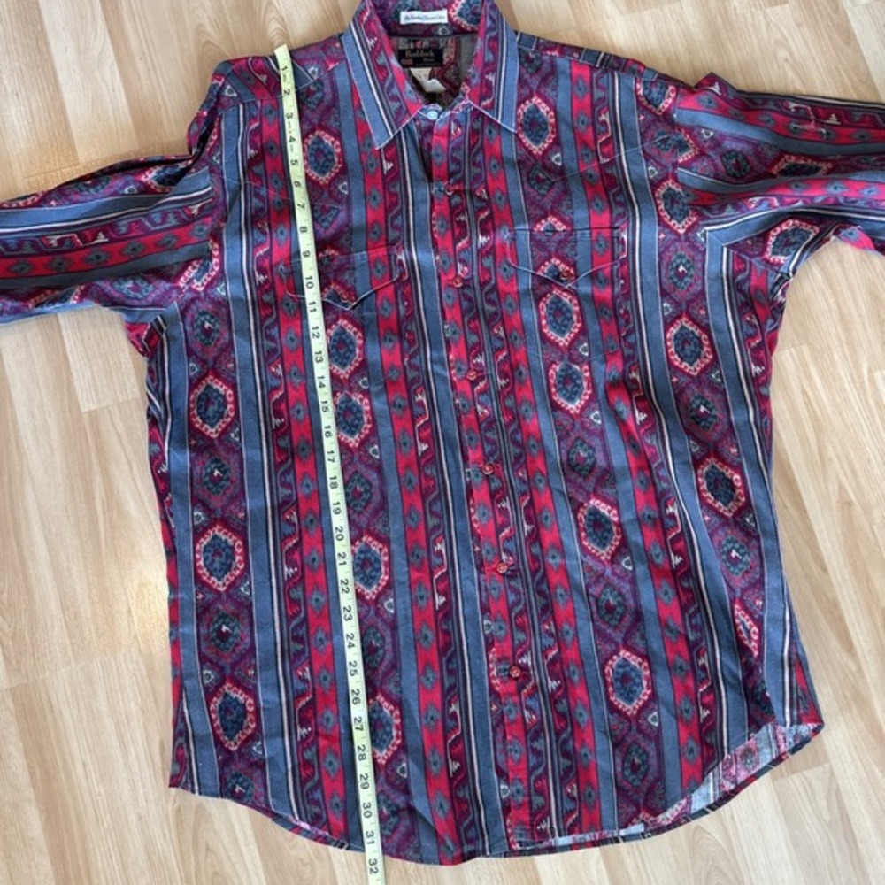 Vtg Ruddock Bros Aztec Pearl Snap Shirt Red Pearl Snaps Western 17/34 Xl Tails - Picture 6 of 16